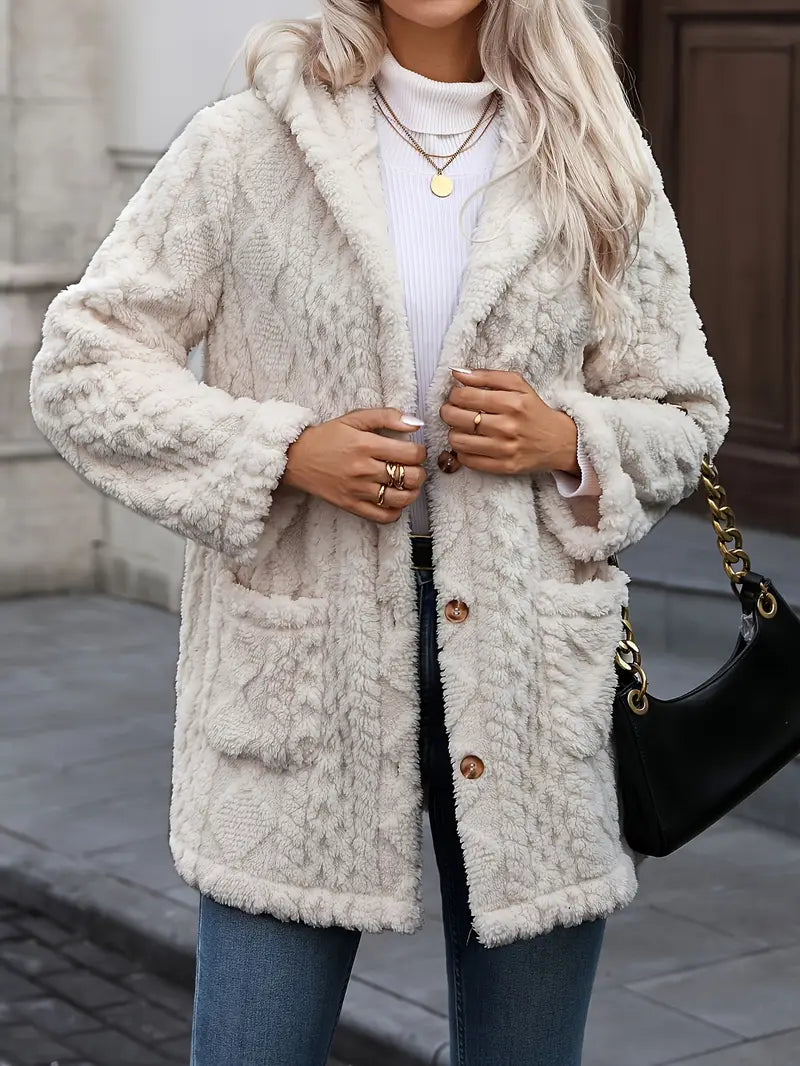 Noya - Elegante Beige Teddy Jas met Capuchon