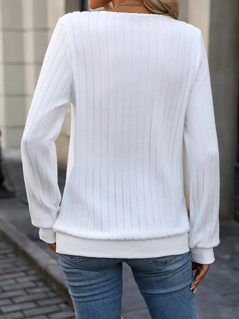 Noya - Elegante Ribgebreide V-Hals Trui