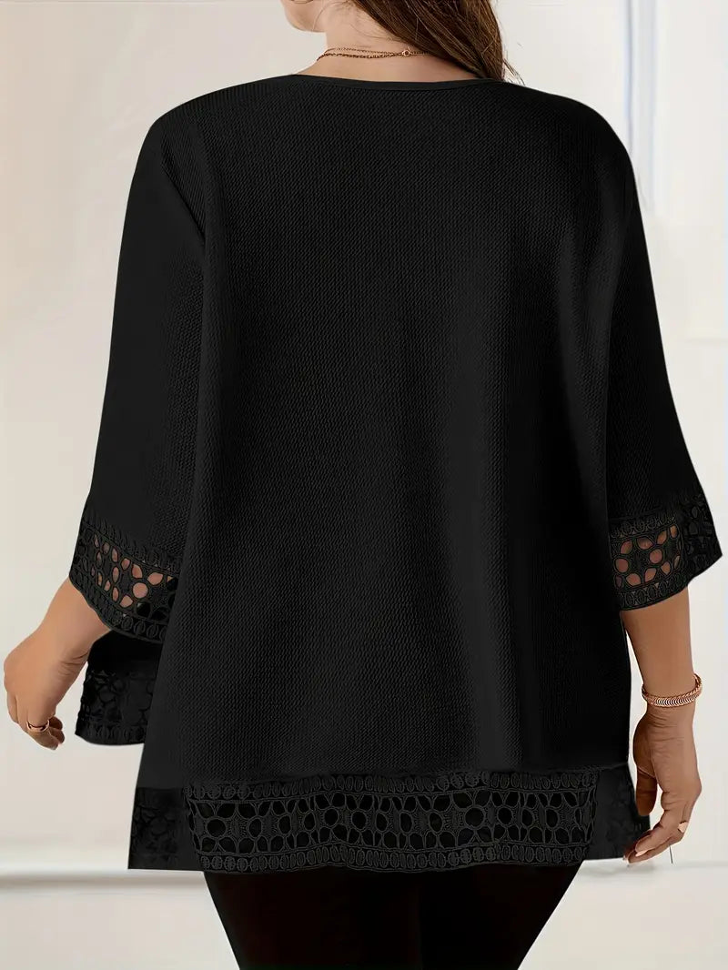 Noya - Elegante Zwarte Dames Cardigan met Kantdetails
