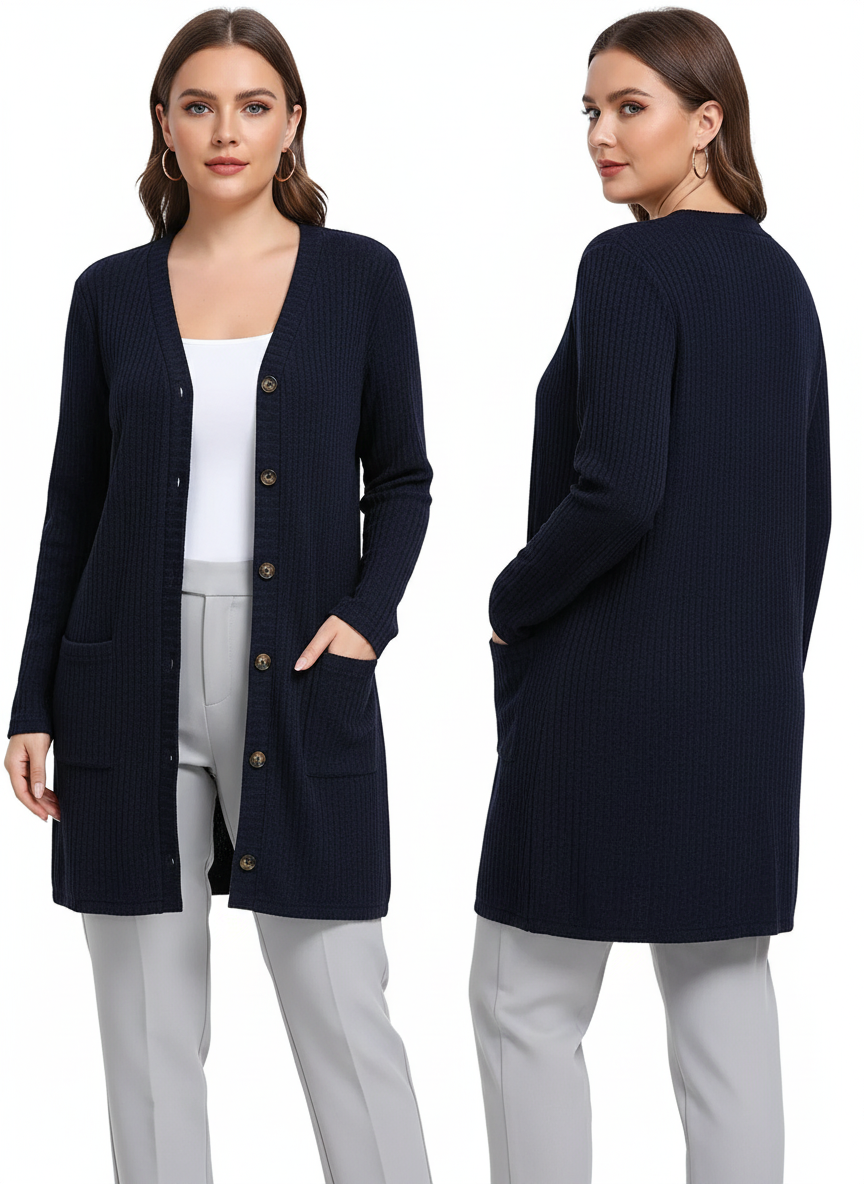 Noya - Gebreid Vest met Knoopsluiting en Steekzakken