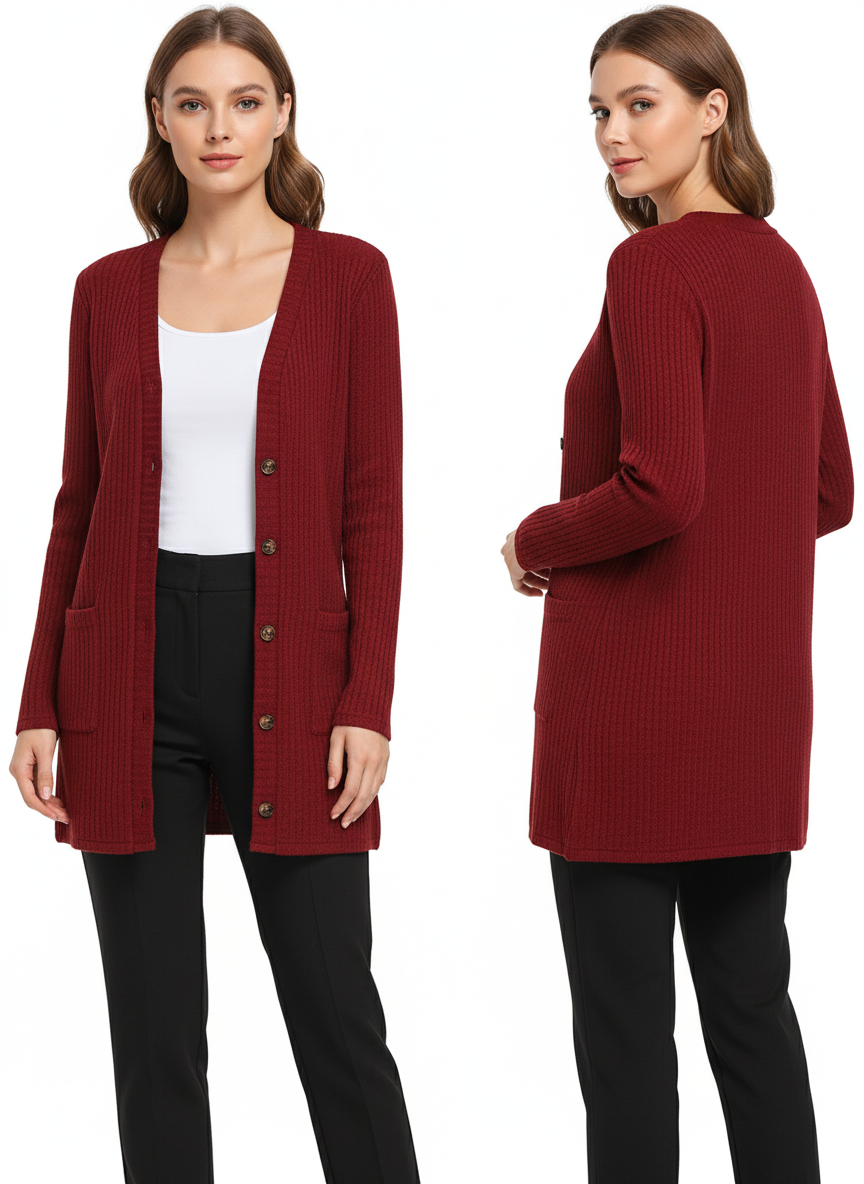Noya - Gebreid Vest met Knoopsluiting en Steekzakken