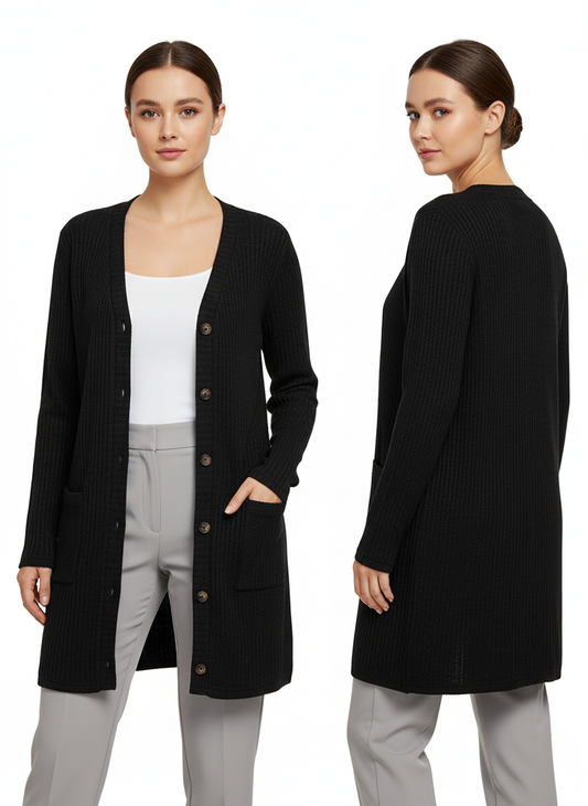 Noya - Gebreid Vest met Knoopsluiting en Steekzakken