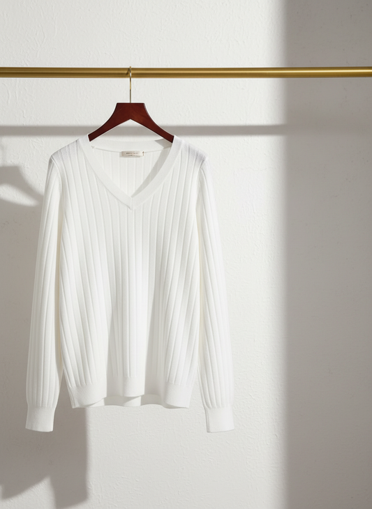 Noya - Elegante Ribgebreide V-Hals Trui