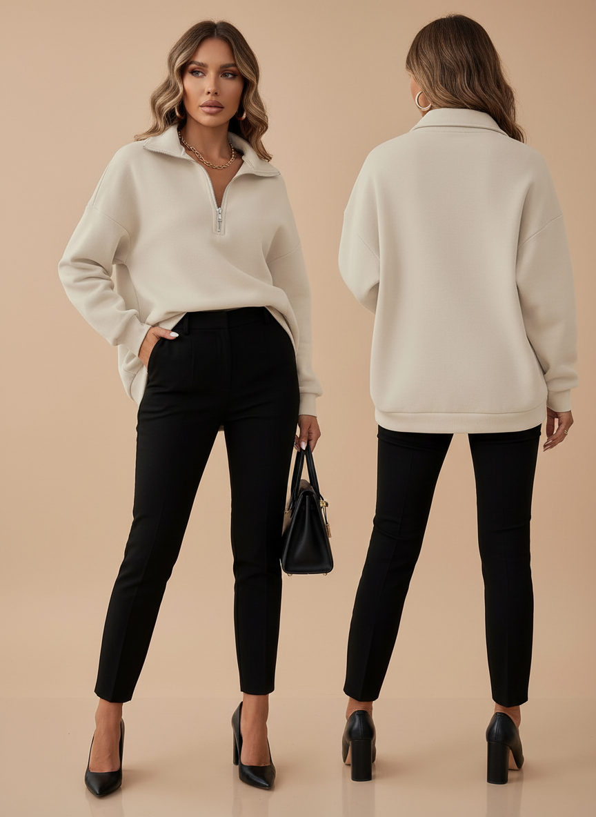Noya - Comfortabele Pullover Sweatshirt met Ritskraag