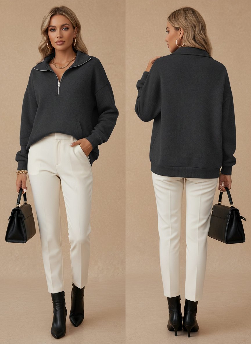 Noya - Comfortabele Pullover Sweatshirt met Ritskraag