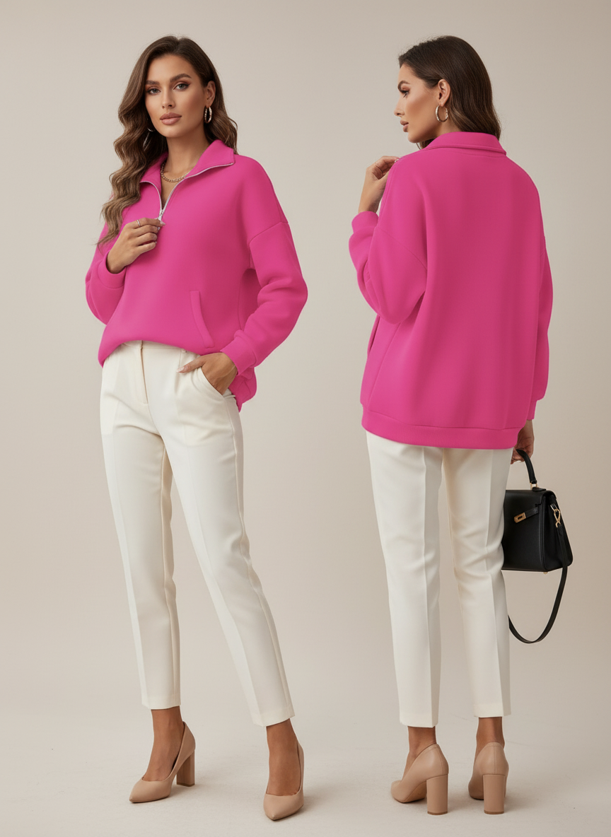 Noya - Comfortabele Pullover Sweatshirt met Ritskraag