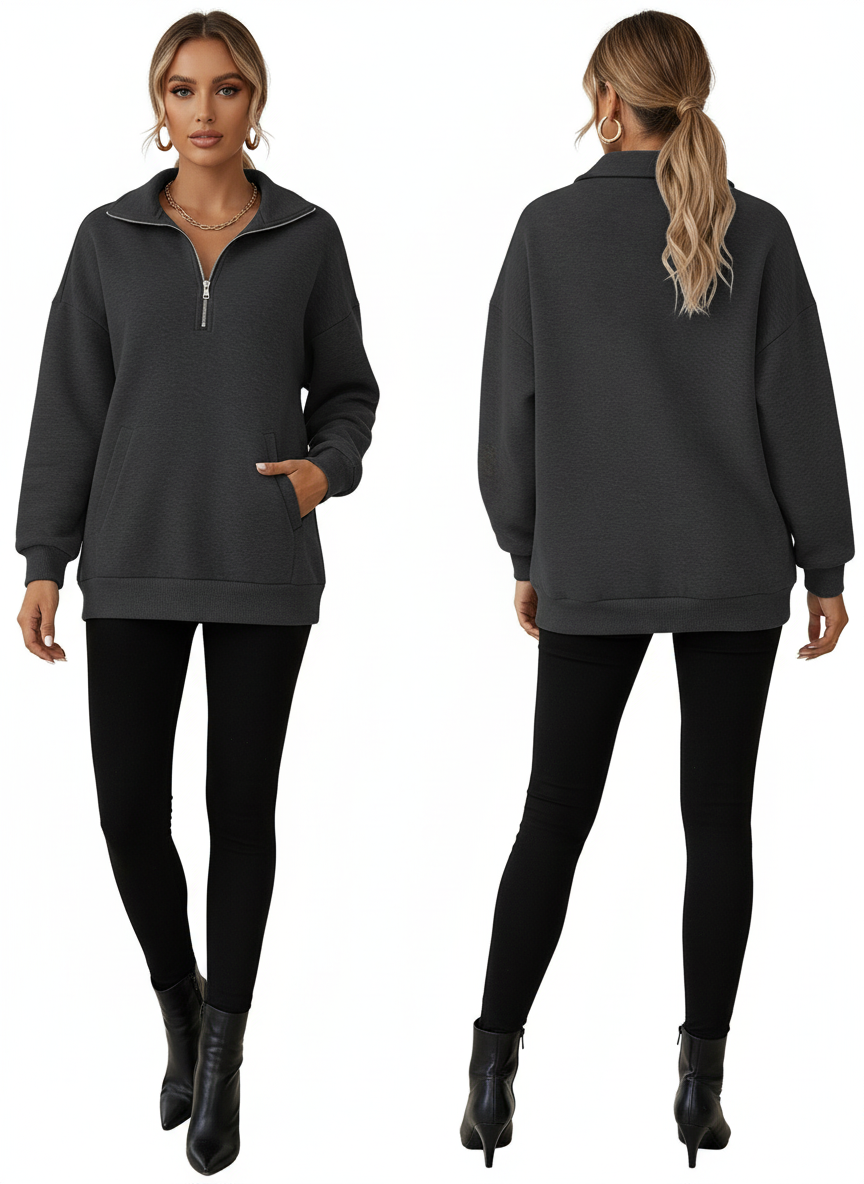 Noya - Comfortabele Pullover Sweatshirt met Ritskraag