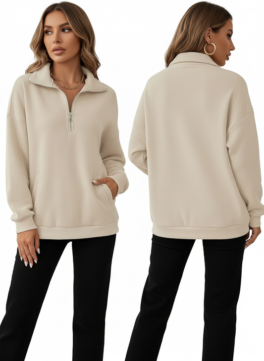Noya - Comfortabele Pullover Sweatshirt met Ritskraag