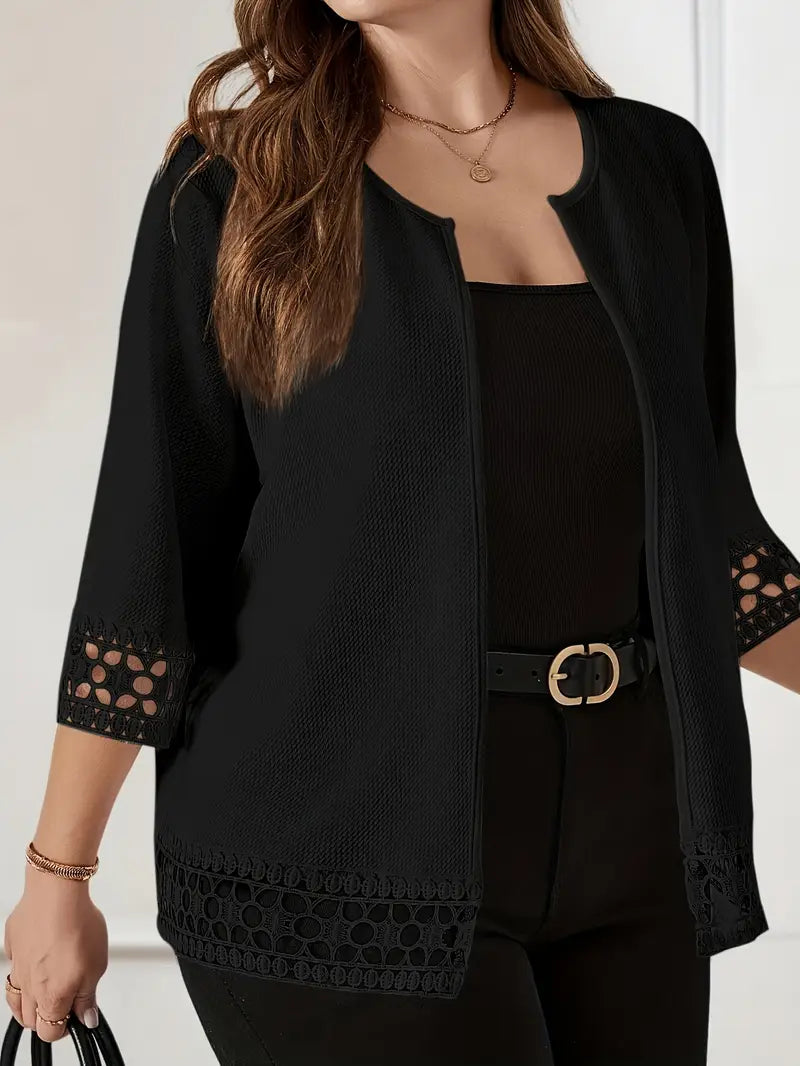 Noya - Elegante Zwarte Dames Cardigan met Kantdetails