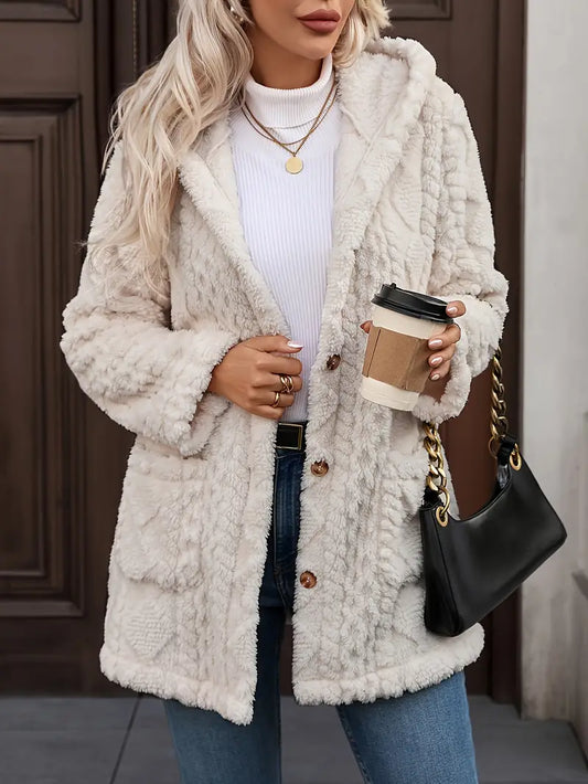 Noya - Elegante Beige Teddy Jas met Capuchon