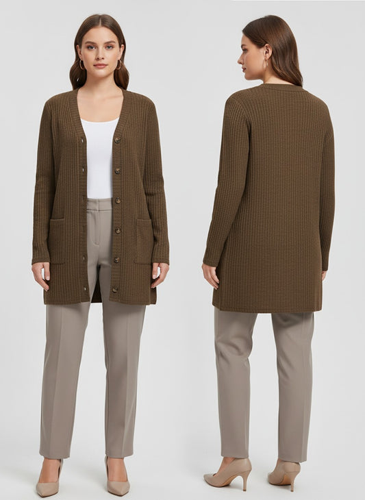 Noya - Gebreid Vest met Knoopsluiting en Steekzakken