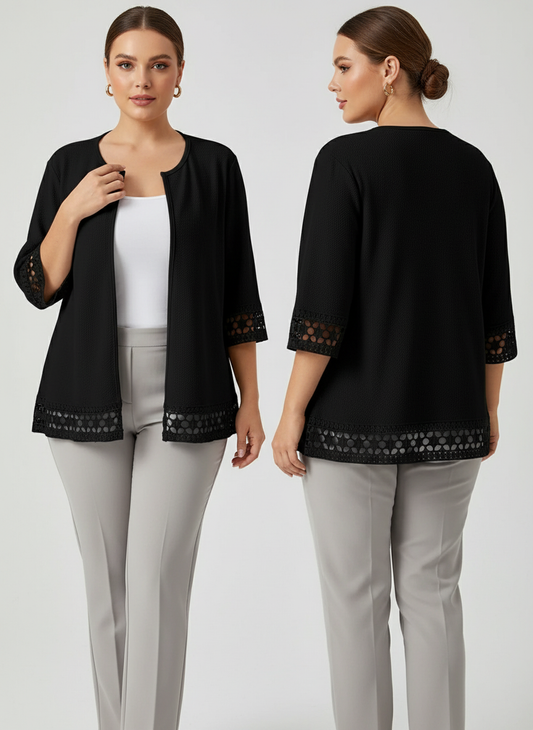 Noya - Elegante Zwarte Dames Cardigan met Kantdetails