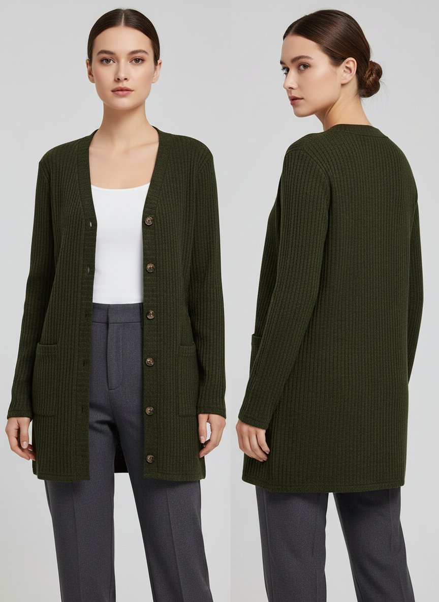 Noya - Gebreid Vest met Knoopsluiting en Steekzakken