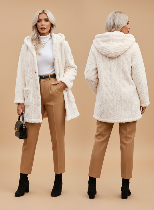 Noya - Elegante Beige Teddy Jas met Capuchon
