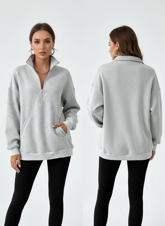 Noya - Comfortabele Pullover Sweatshirt met Ritskraag